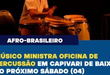 Músico ministra oficina de percussão em Capivari de Baixo no próximo sábado (04)